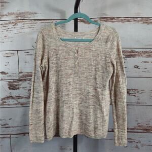 American Eagle Lightweight Knit Henley Long Sleeve Top Pink Size Medium